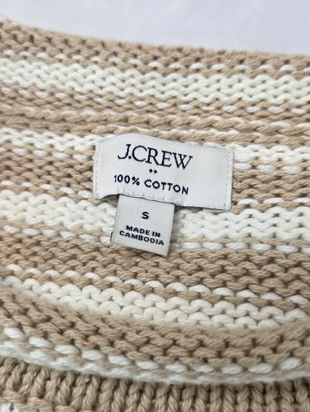 J. Crew S Beige and White Striped Crewneck Women’s Sweater